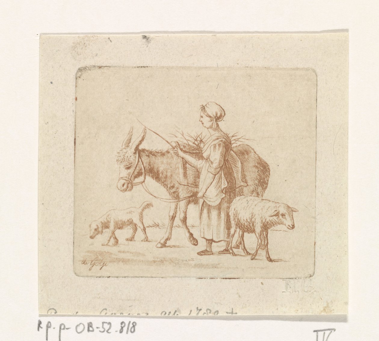 Hyrdinne med muldyr, sau og hund av Pieter de Goeje