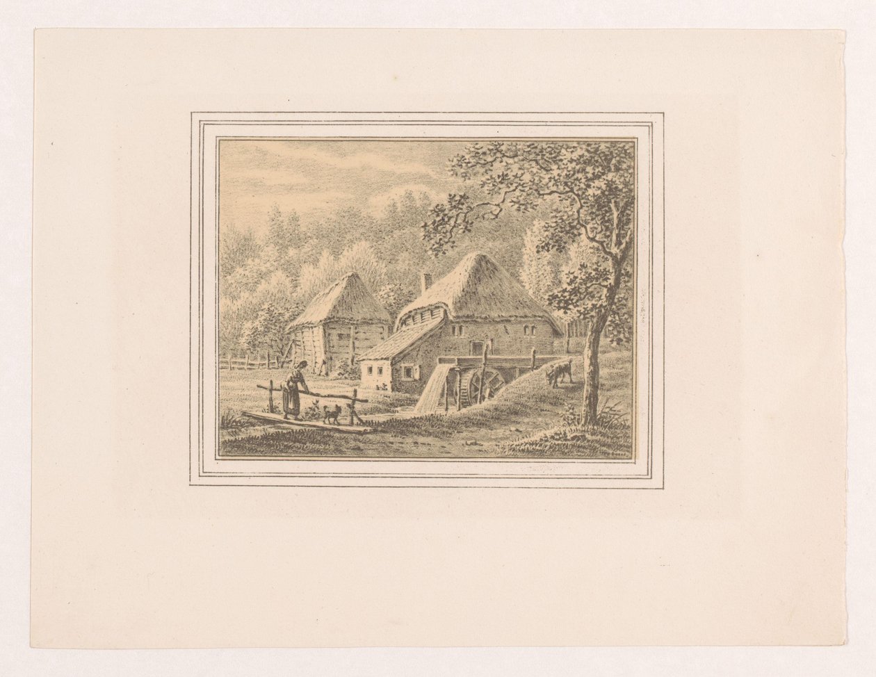 Landskap med vannmølle og låve av Pieter de Goeje