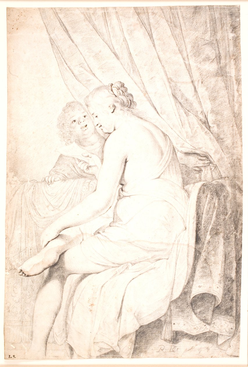 En sittende dame i en lett negligé leser et brev levert av hennes svarte hushjelp av Pieter de Grebber