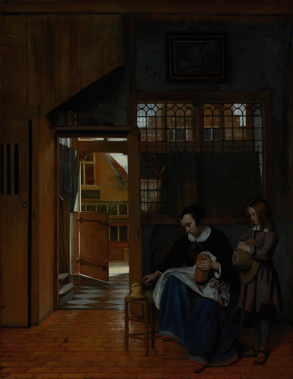 En kvinne som tilbereder brød og smør til en gutt, ca. 1660-3 av Pieter de Hooch