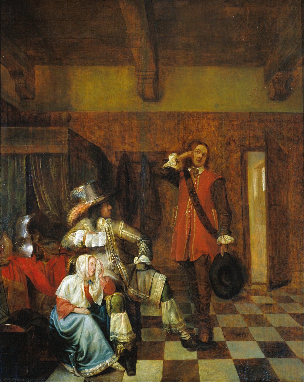 Bæreren av dårlige nyheter - Bæreren av dårlige nyheter - Hooch, Pieter, de (1629-1684) - ca. 1655 - Olje på tre - 67,8x56 cm - Museu Nacional d