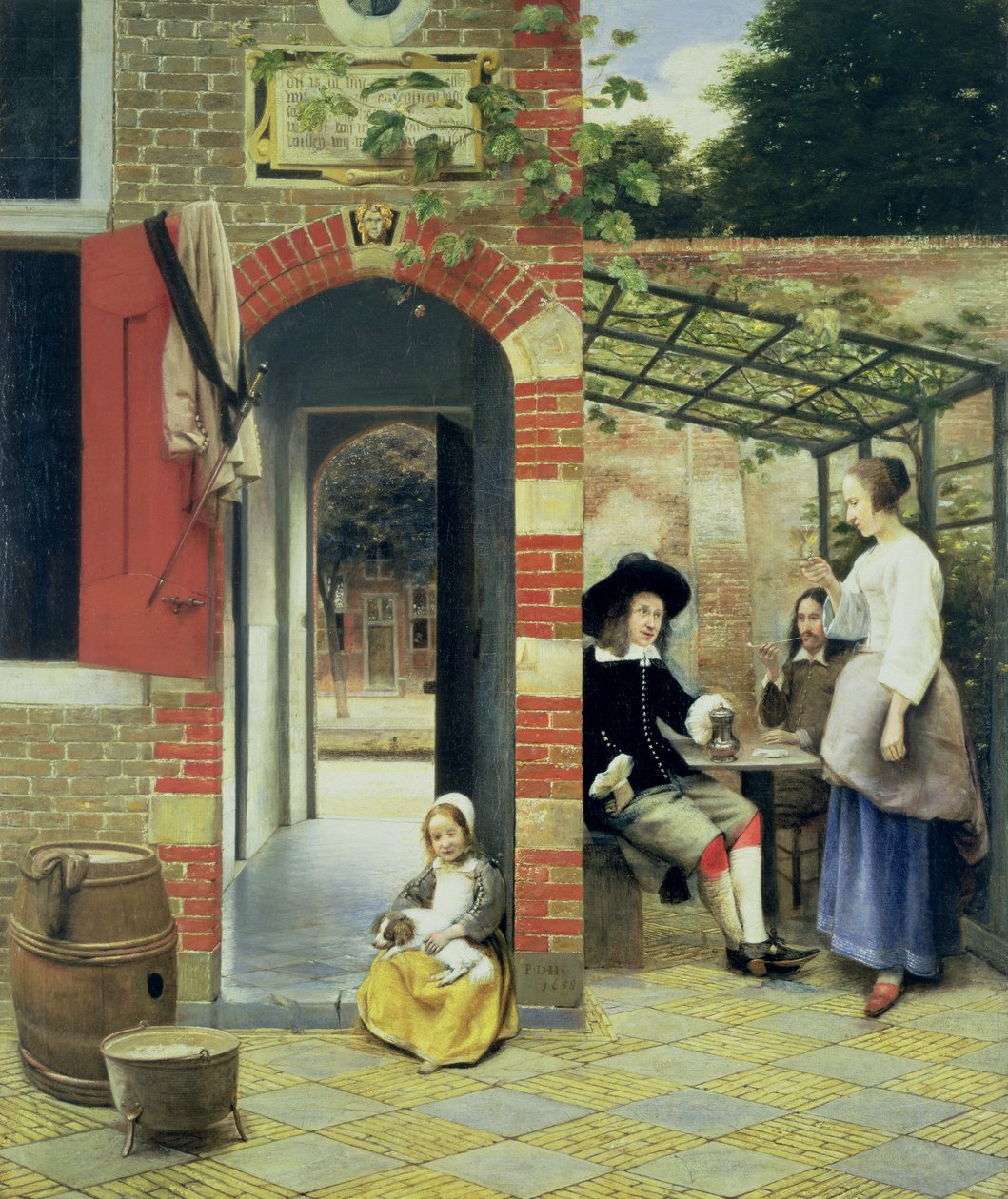 Gårdsplassen til et hus i Delft av Pieter de Hooch