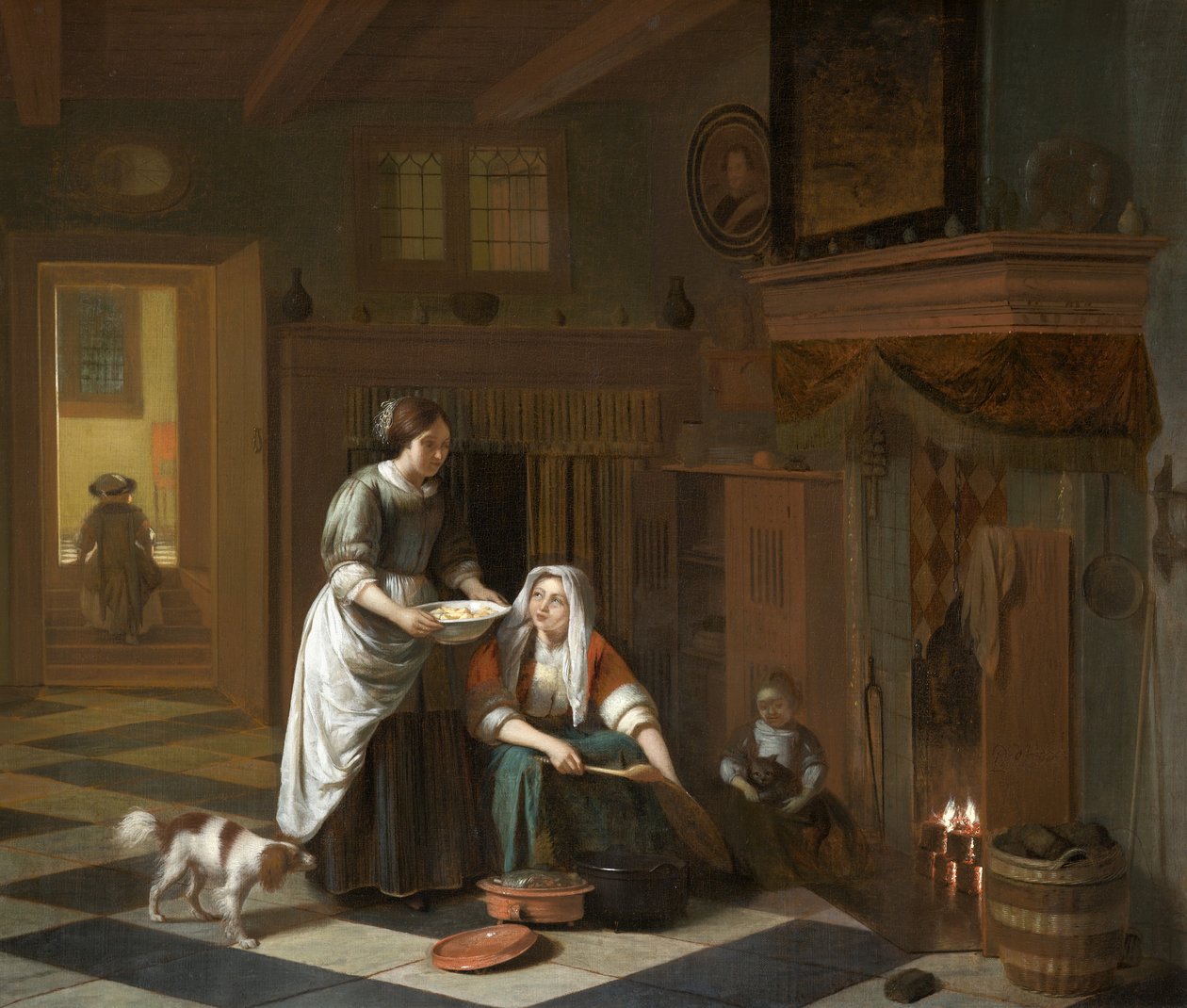 The Fireside, ca 1670-1675 (olje på lerret) av Pieter de Hooch