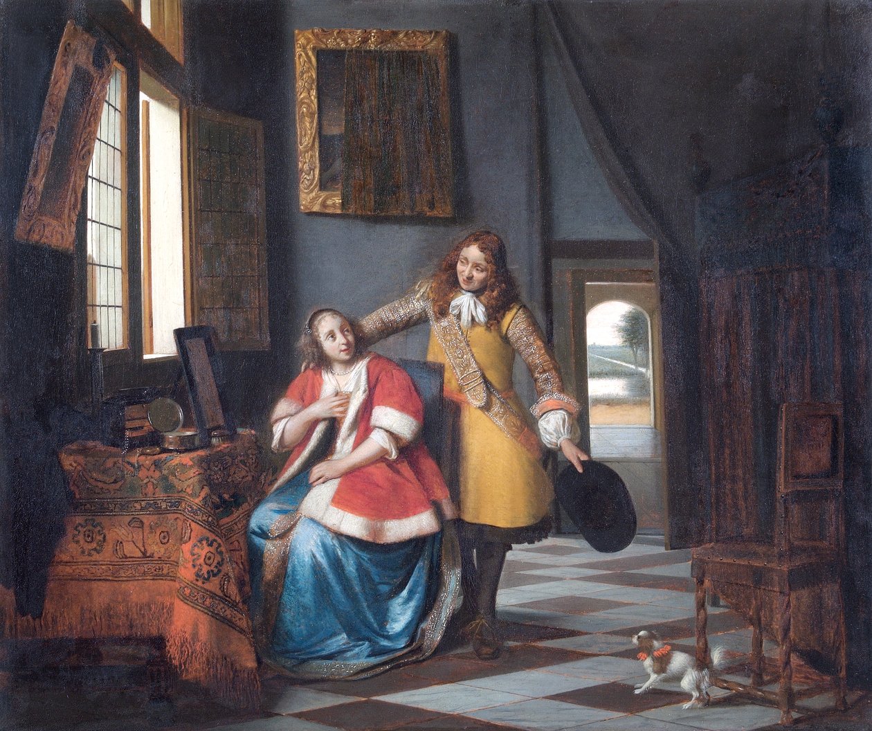 The Intruder: A Lady at her Toilet, Surprised by Her Lover av Pieter de Hooch