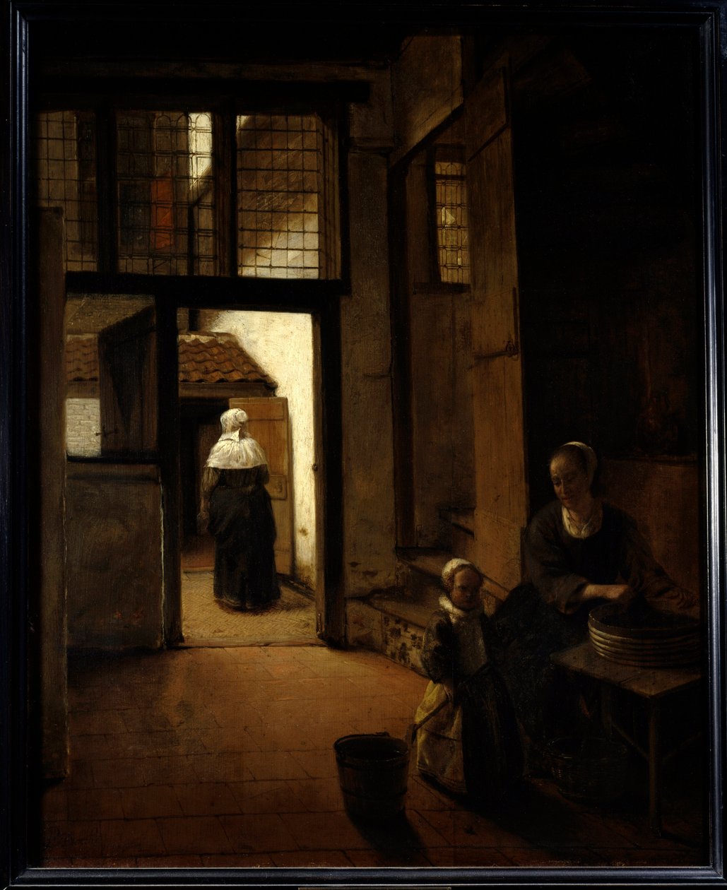 Utsikt over bakgården til et nederlandsk hus Maleri av Peter de Hooch (1629-1681) (ec.flam.) 1600-tallet Søn. 0,6x0,49 m Paris, Louvre-museet av Pieter de Hooch
