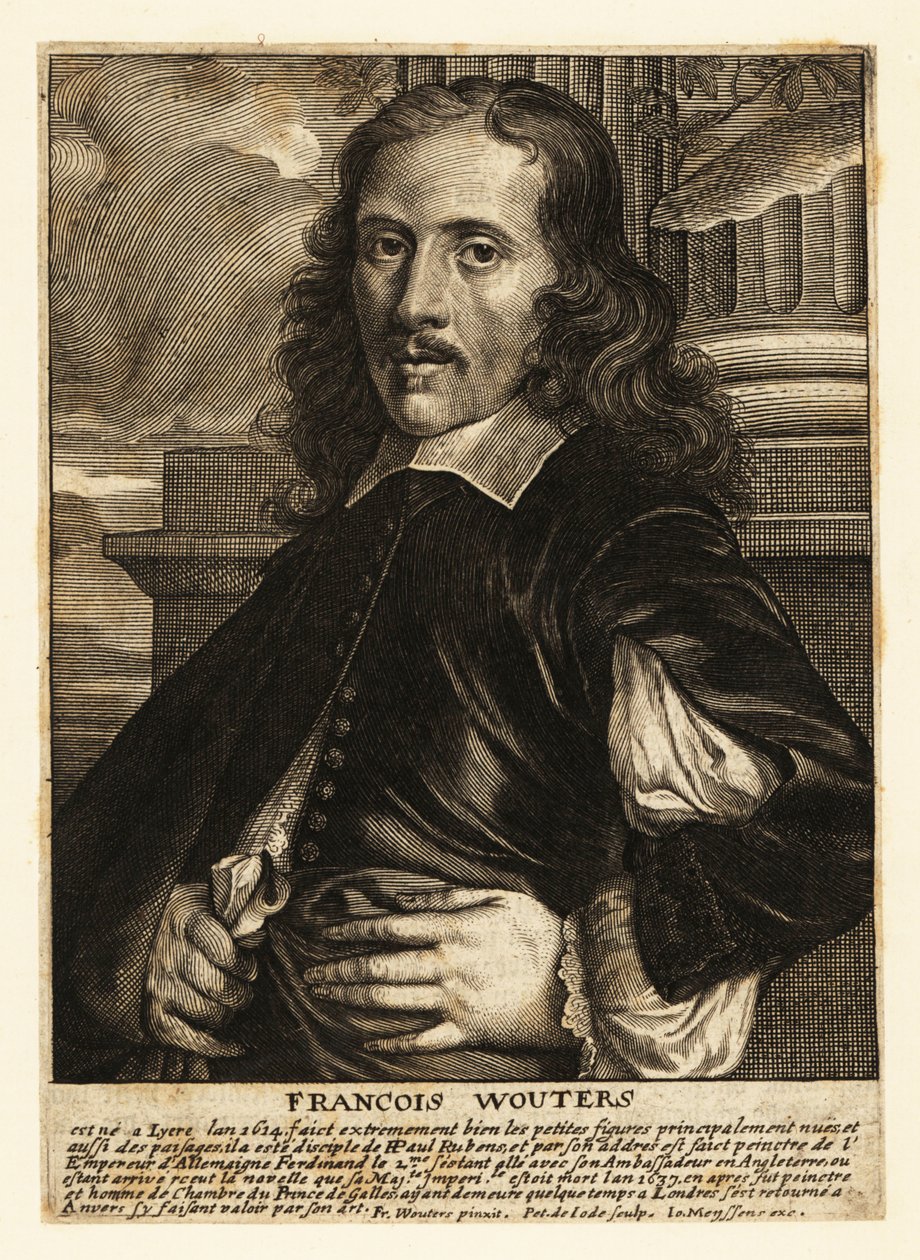 Portrett av Frans Wouters, flamsk barokkmaler, skapmaler og hoffkunstner til den romerske keiseren av Pieter de II Jode