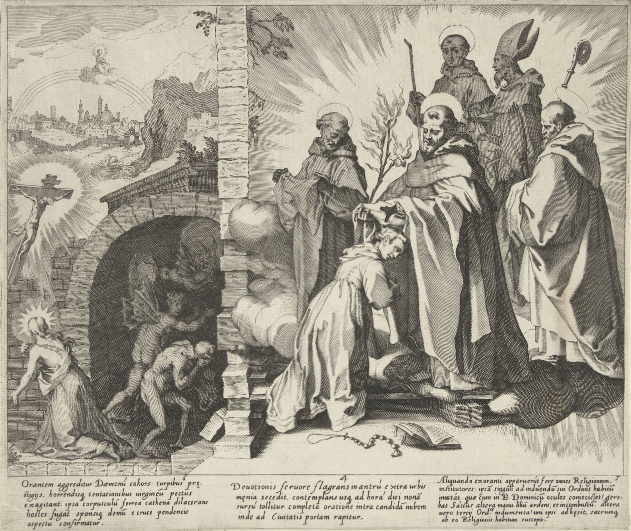 Catharina budd / Visioen van Catharina / Catharina wordt Dominicanes Scènes uit het leven en wonderen van de Heilige Catharina van Siena (serietittel) Life, Death, and Selected Miracles of B. Catherine the Elder (...) (serietittel) av Pieter de Jode (I)
