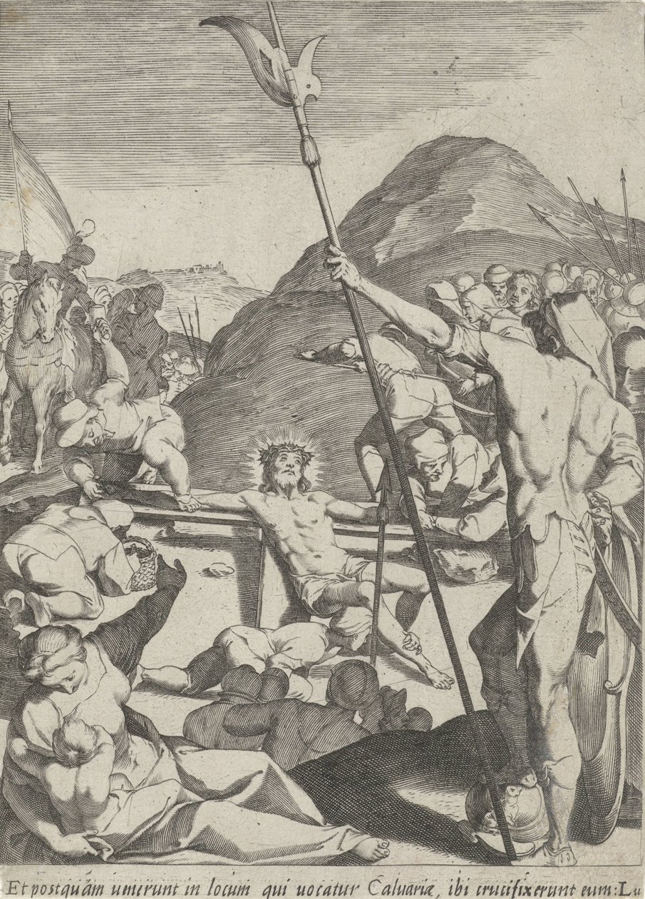 Kristus er naglet til korset Passion of Christ (serietittel) Passionis et resurrectionis (serietittel) av Pieter de Jode (I)