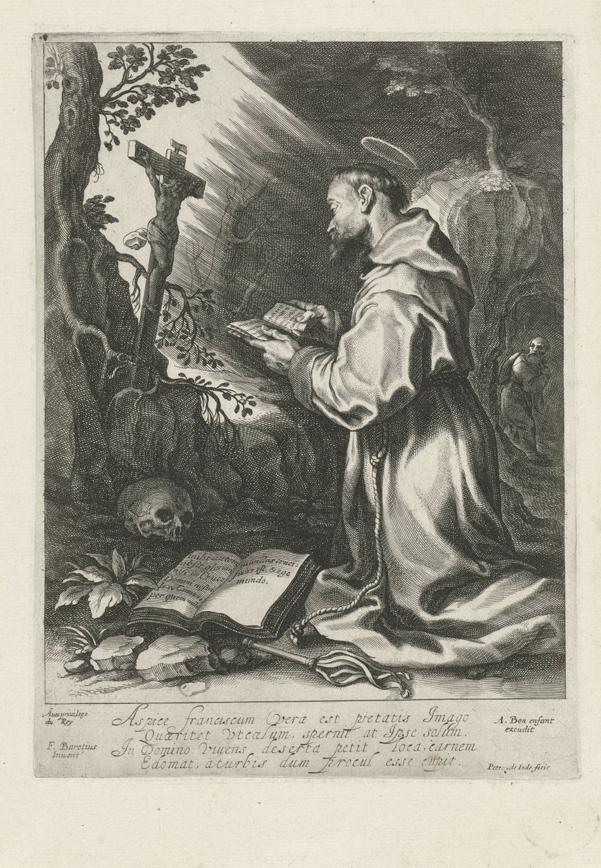 Saint Francis kneler foran krusifiks av Pieter de Jode (I)