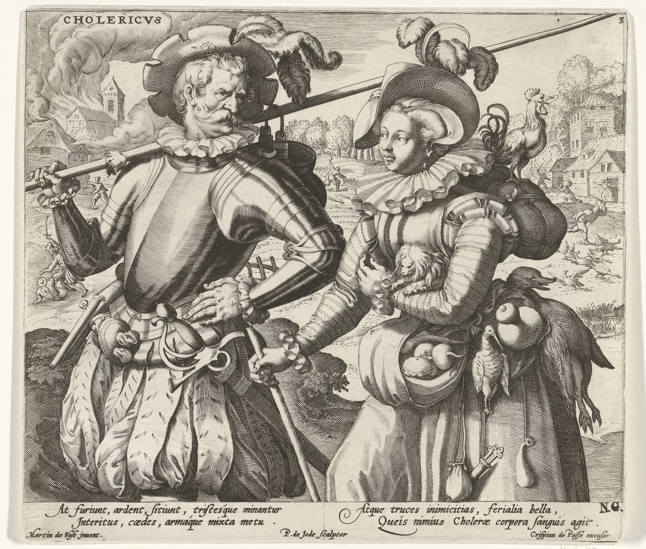 Det koleriske temperamentet Cholericvs (tittel på objekt) De fire temperamentene (serietittel) av Pieter de Jode (I)