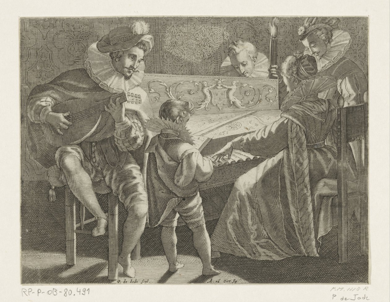 Selskap som lager musikk ved fakkellys, ca. 1600 av Pieter de Jode (I)