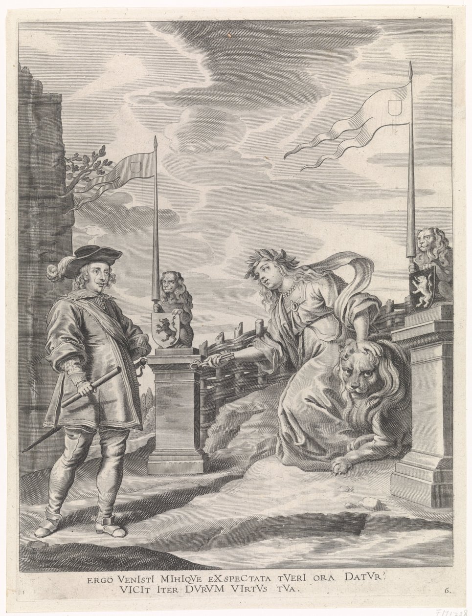 Ferdinand mottar nøklene til byen fra byjomfruen i Gent Gledelig inntreden av kardinal-barnet i Gent, 1635 (serietittel) av Pieter de Jode (II)