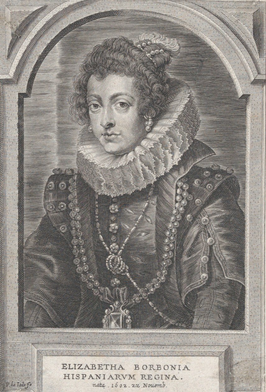 Portrett av Elisabeth av Bourbon, dronning av Spania, ca. 1632-44. av Pieter de Jode II