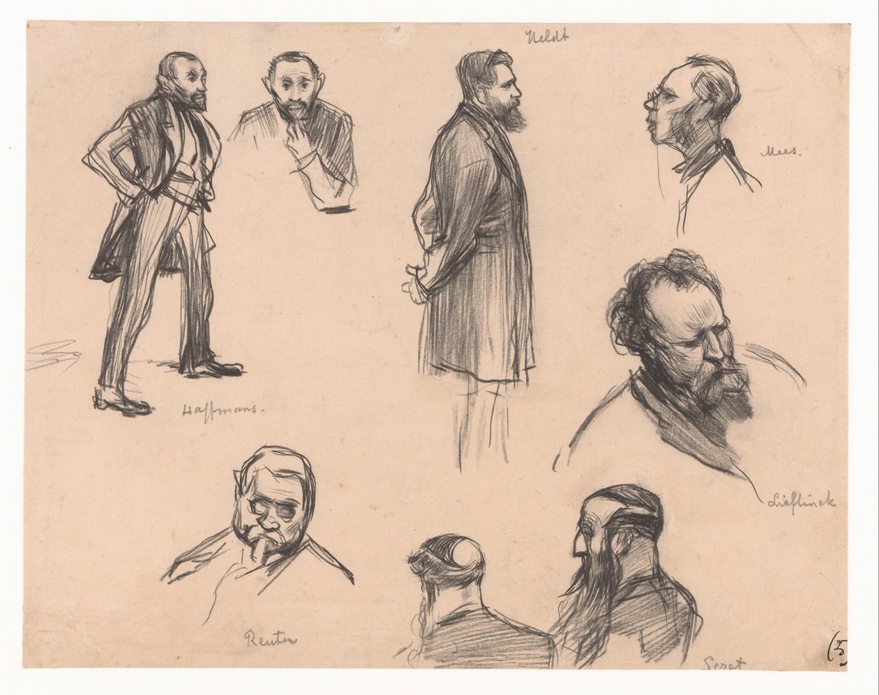 Portretter av parlamentsmedlemmer J.H.L. Haffmans, B.H. Heldt, R.P. Mees, general A.E. Reuter, kaptein H. Seret og F. Lieftinck av Pieter de Josselin