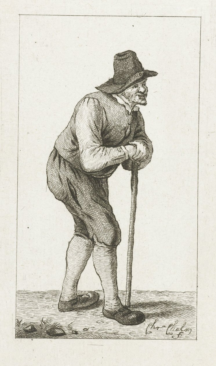 Mann lener seg på pinne av Pieter de Mare