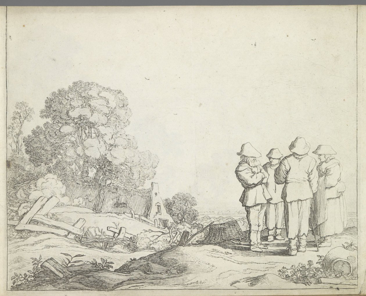 Landschap met drie boeren en een boerin Landschappen met figuren (series title) Spiegel der natuur en school der teekenkunde (...) (series title)   1362963   no       norwegian Successfully Translated  Original: Flemish tapestry. Series The conquest of Tun av Pieter de Molijn