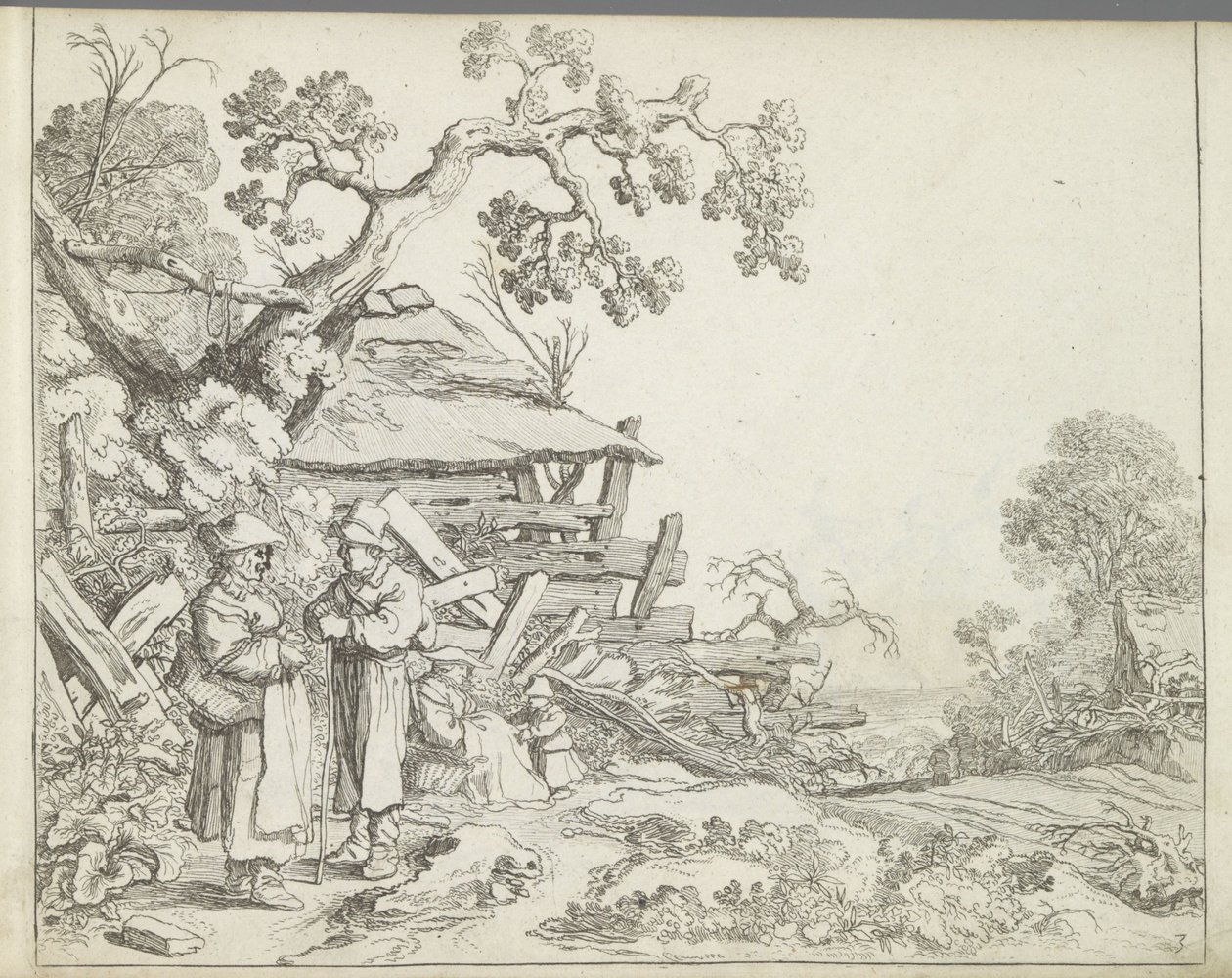 Landskap med en bonde og hans kone Landskap med figurer (serietittel) Mirror of Nature og School of Drawing (...) (serietittel) av Pieter de Molijn