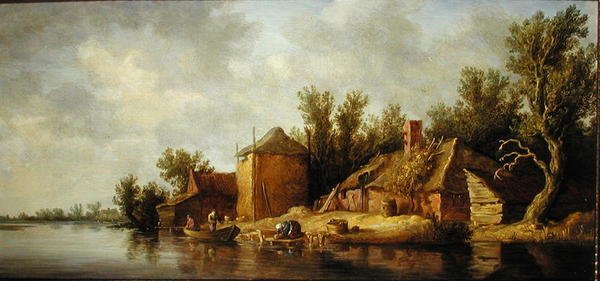 Elvelandskap (olje om bord) av Pieter de Neyn