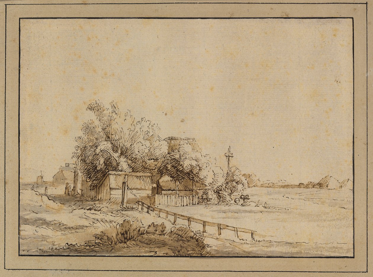 Figurer utenfor et vertshus, gårdsbygninger og stangen til et dueslag, utenfor Amsterdam av Pieter de With