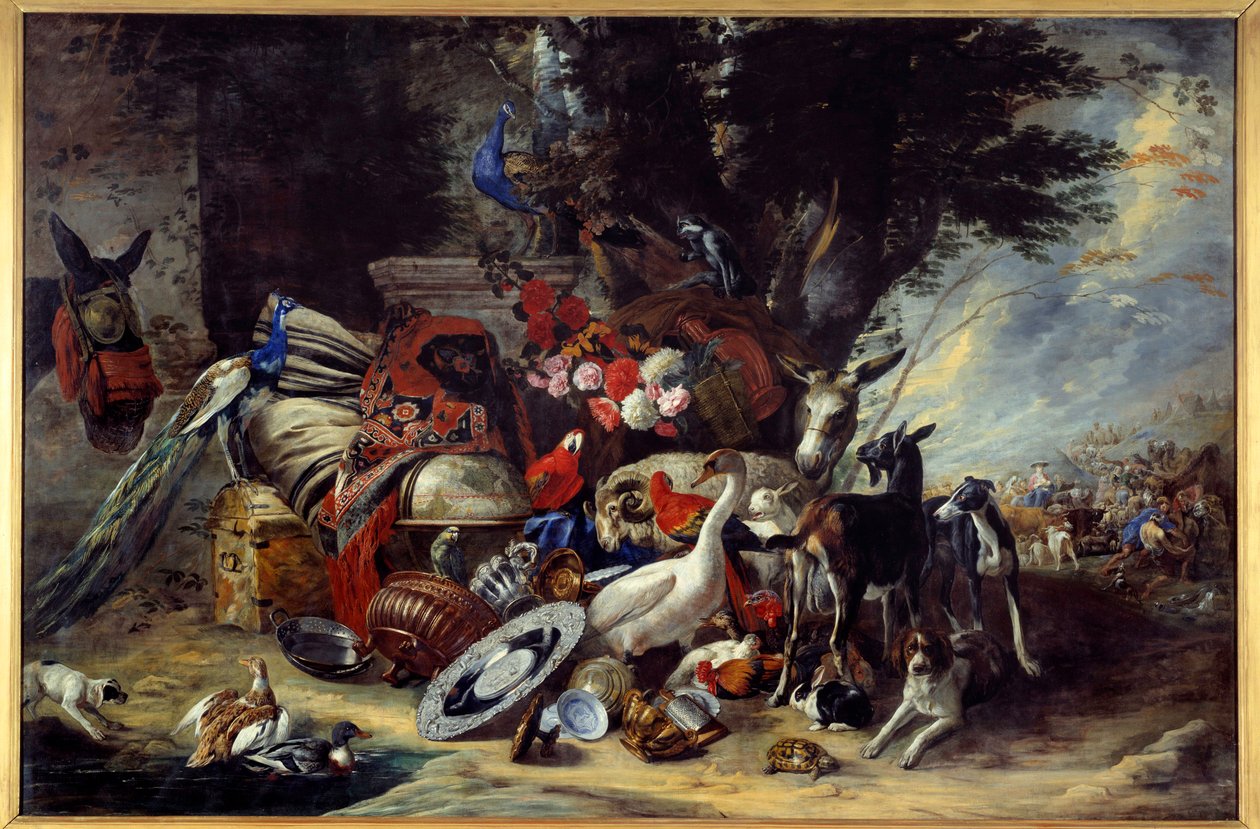 Dyr og redskaper sa også Jakobs avgang til Mesopotamia-maleriet av Pieter Boel (1622-1674) av Pieter or Peter Boel
