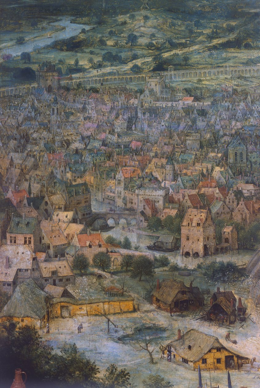 By, detalj fra Babelstårnet av Pieter Bruegel the Elder