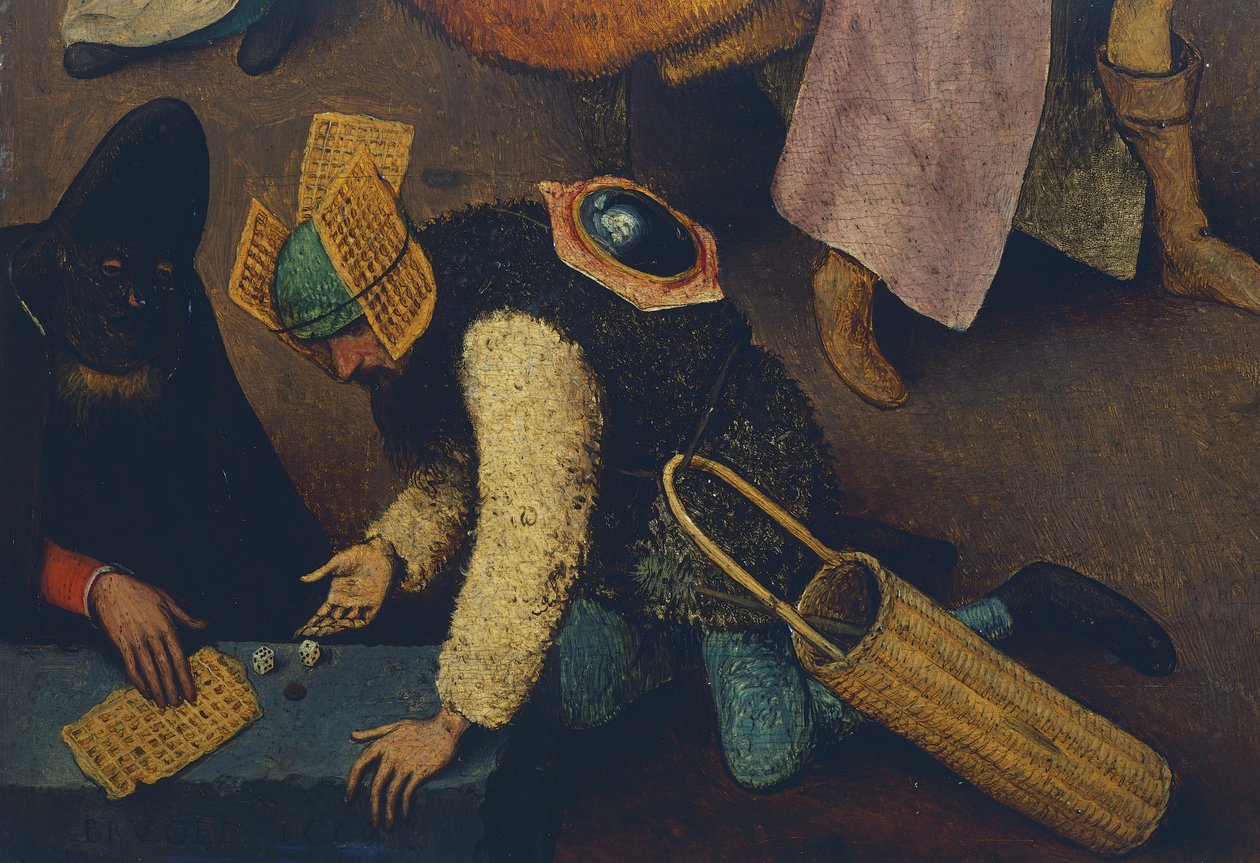 Terningspillere, detalj fra Fight between Carnival and Lent av Pieter Bruegel the Elder