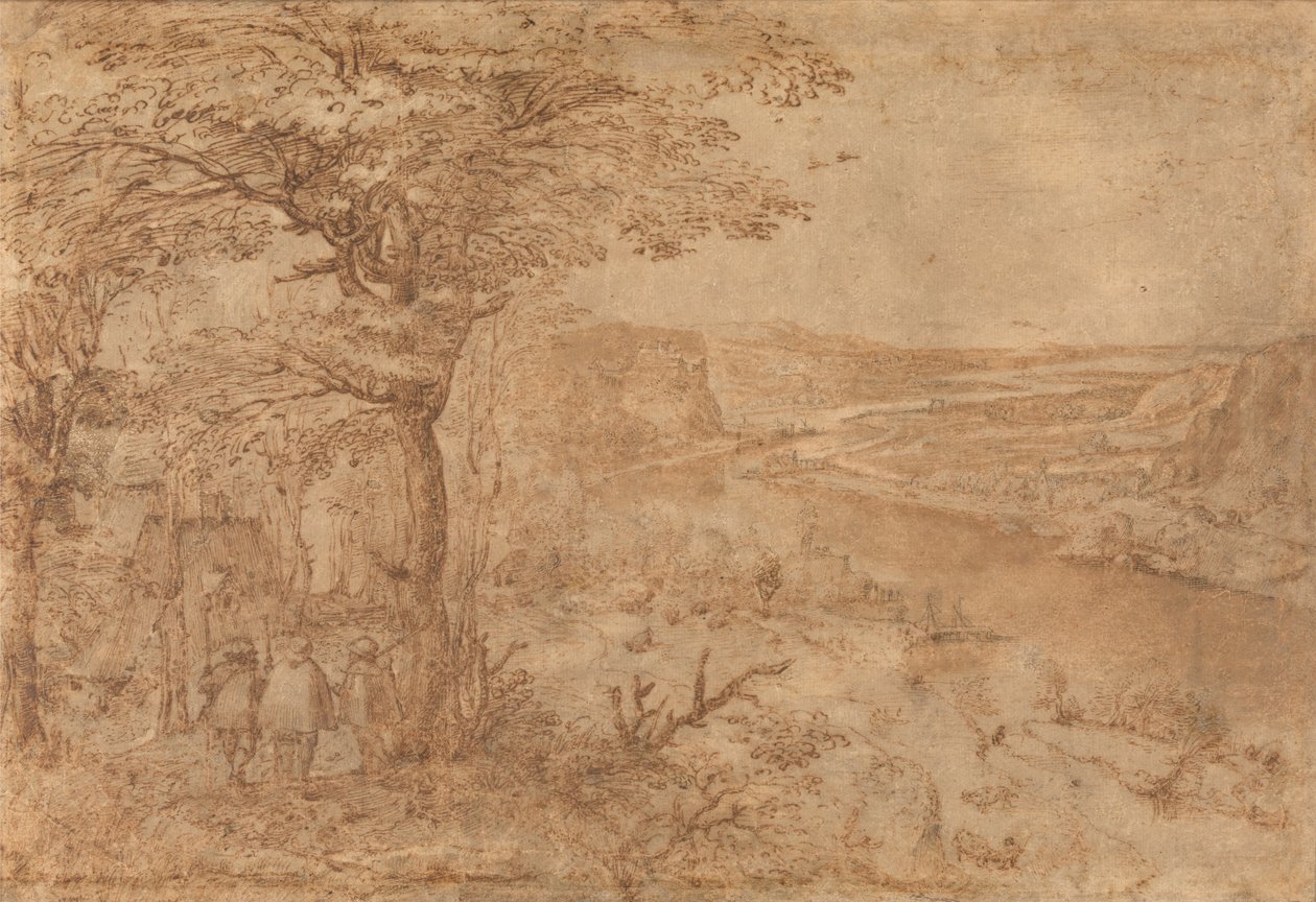 Landskap med pilegrimer (penn og brunt blekk på papir) av Pieter Bruegel the Elder