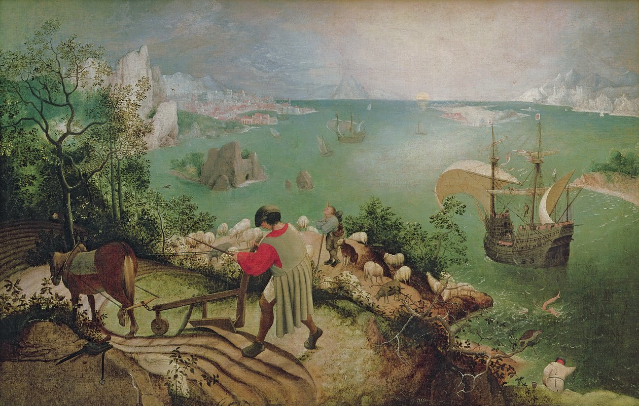 Landskap med Icarus fall, ca. 1558 (olje på lerret) av Pieter Bruegel the Elder