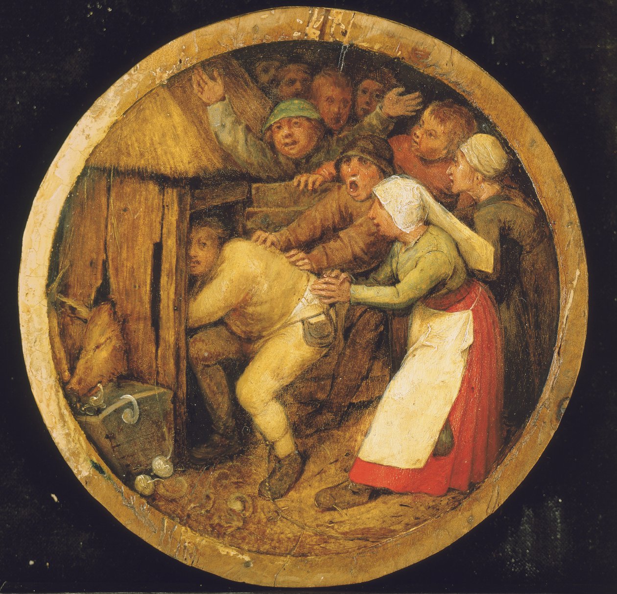 Fylliken dyttet inn i grisehuset av Pieter Bruegel the Elder