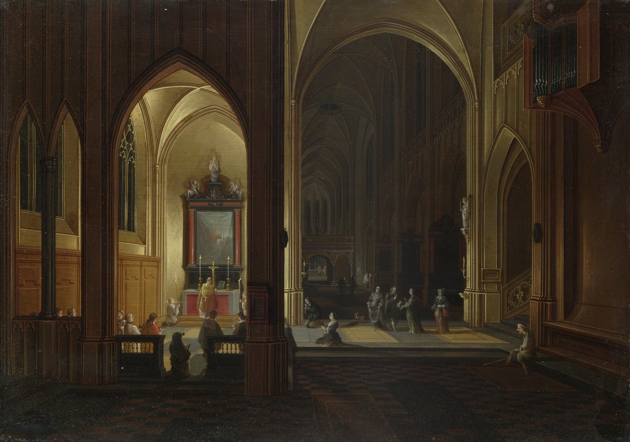 En kveldsgudstjeneste i en kirke, 1649 av Pieter the Elder Neeffs