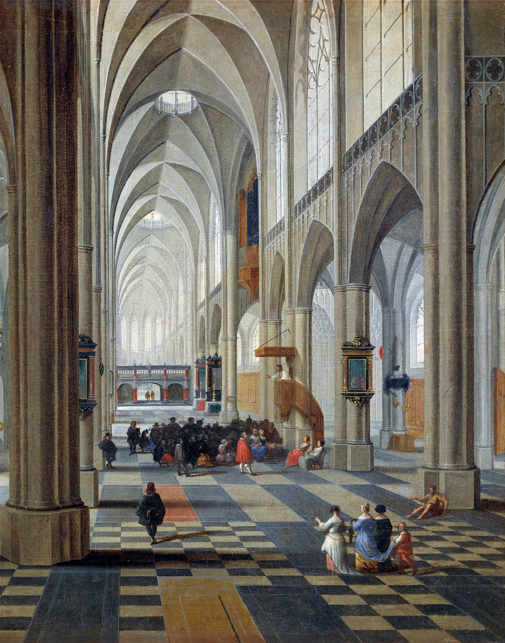 Interiør i Antwerpen katedral av Peeter Neefs Elder (ca 1578-mellom 1656 og 1661), detalj av Pieter the Elder Neefs