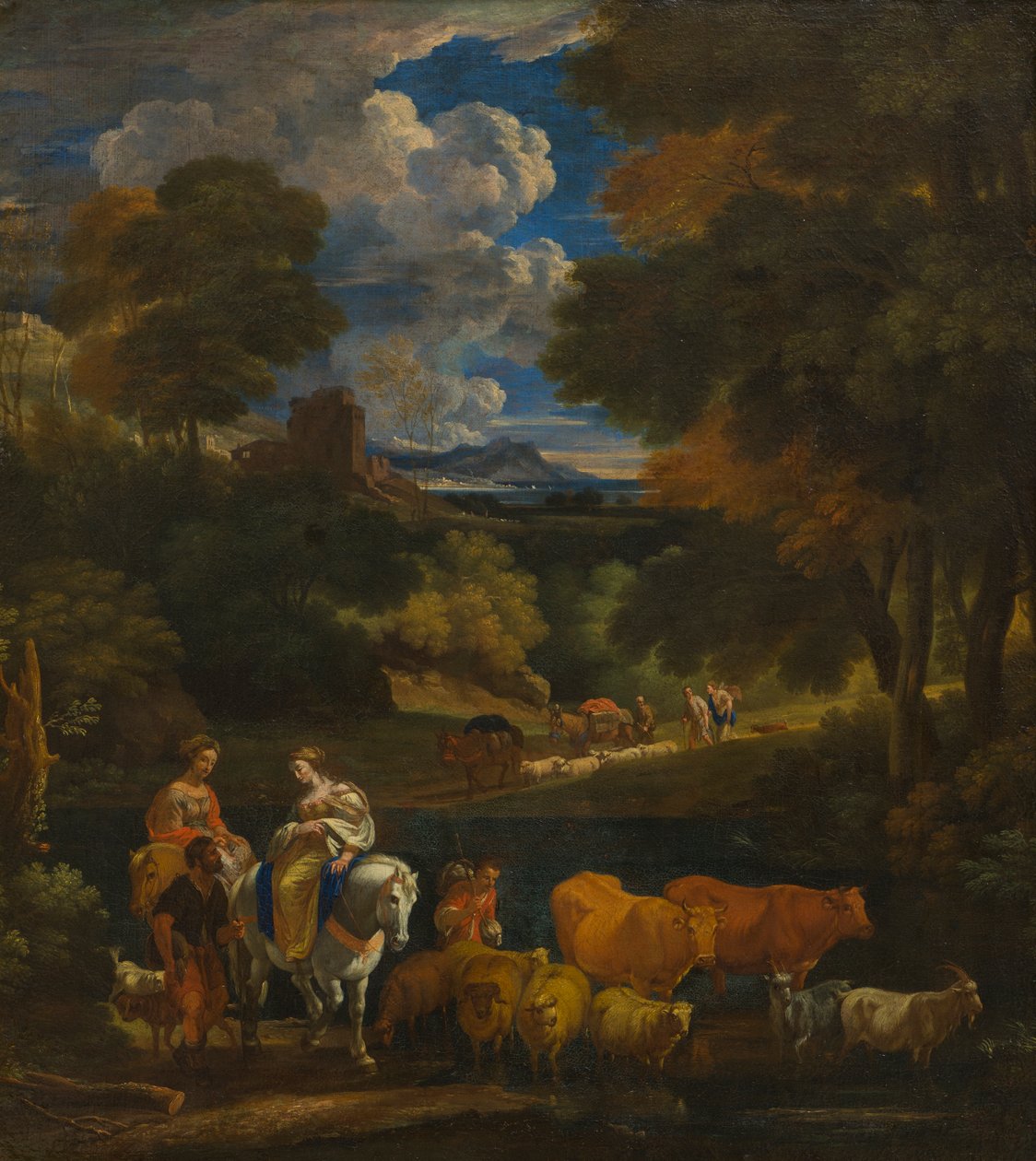 Et pastoralt landskap med reisende, ca. 1657-1701 (olje på lerret) av Pieter the Younger Mulier