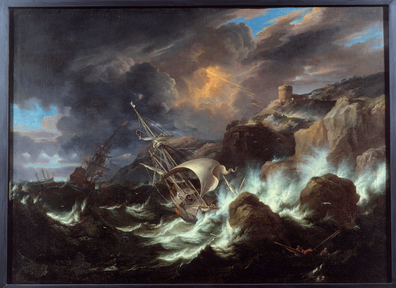 Tempete på sjøen. Maleri av Pieter Mulier II den unge (eller Pietro Mulieribus eller Pietro Cavaliere Tempesta) (1637-1701) av Pieter the Younger Mulier