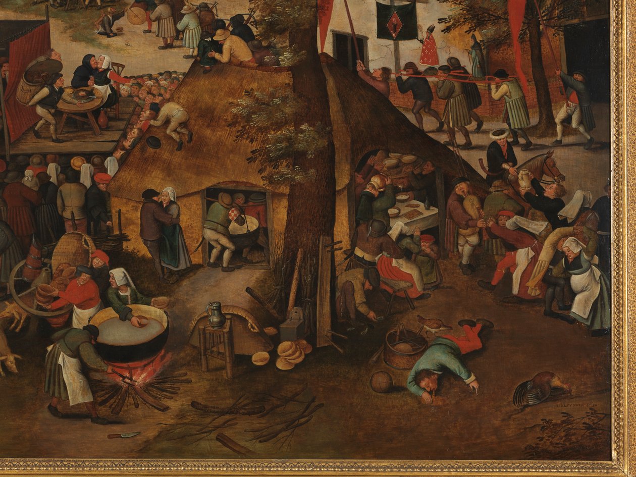 En landsbyfestival, med en teaterforestilling og en prosesjon til ære for St. Hubert og St. Anthony av Pieter Brueghel the Younger