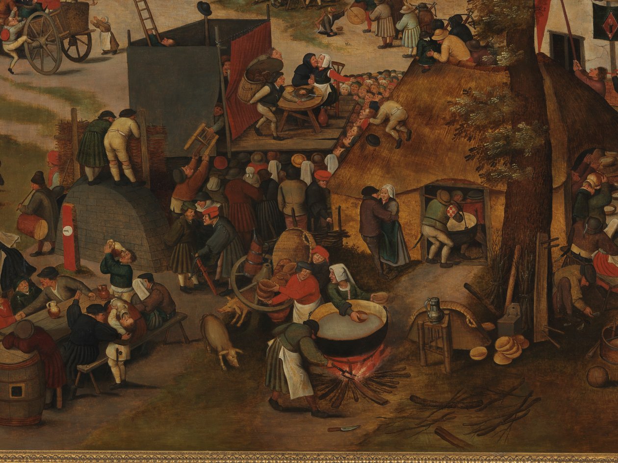 En landsbyfestival, med en teaterforestilling og en prosesjon til ære for St. Hubert og St. Anthony av Pieter Brueghel the Younger