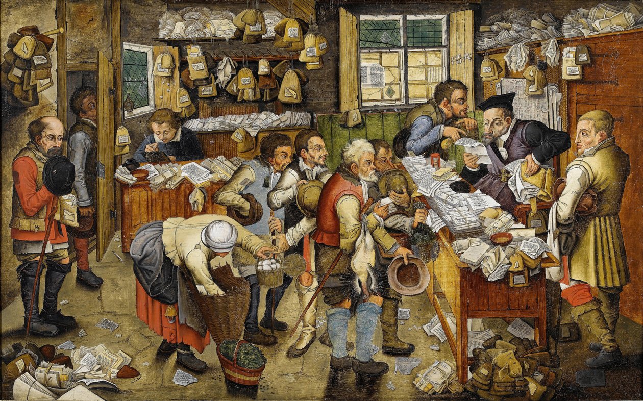 Le Payment de la dime - The Payment of the Tithes (kjent som Village Lawyer) - Maleri av Pieter Brueghel den yngre (Le jeune ou Brueghel d