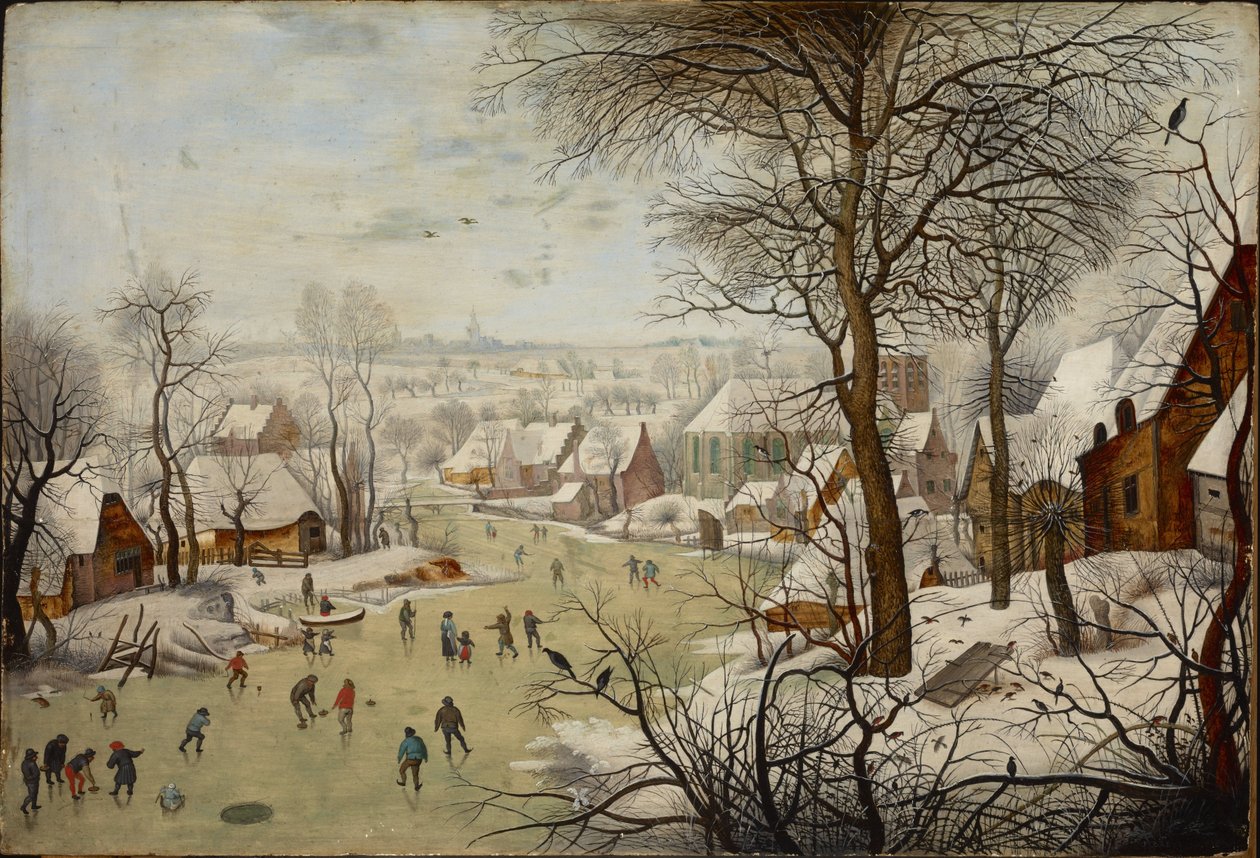 Vinterlandskap med fuglefelle - Vinterlandskap med fuglefelle, av Brueghel, Pieter, den yngre (1564-1638). olje på tre av Pieter the Younger Brueghel
