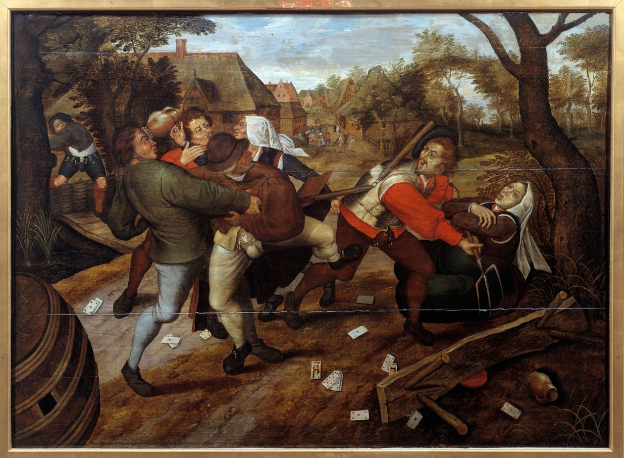 Bønder kjemper etter en lek med klasser. Maleri av Pieter Li the Jeune dit Brueghel d