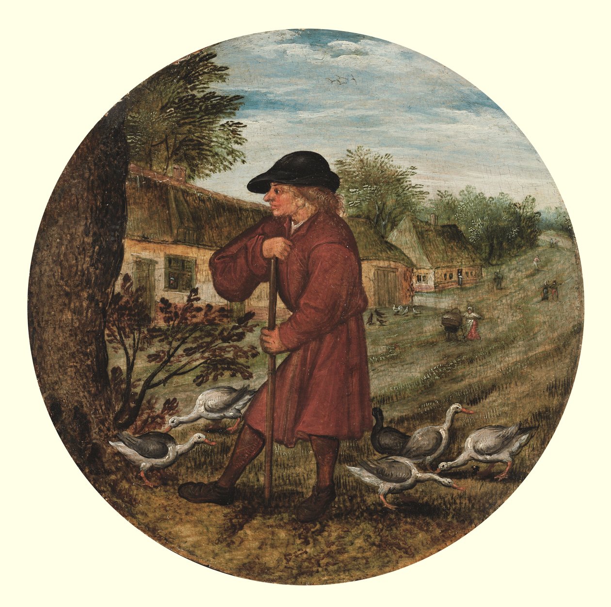 Gåsegjeteren, eller "Hvem vet hvorfor gjessene går barbeint?" (olje på panel) av Pieter the Younger Brueghel