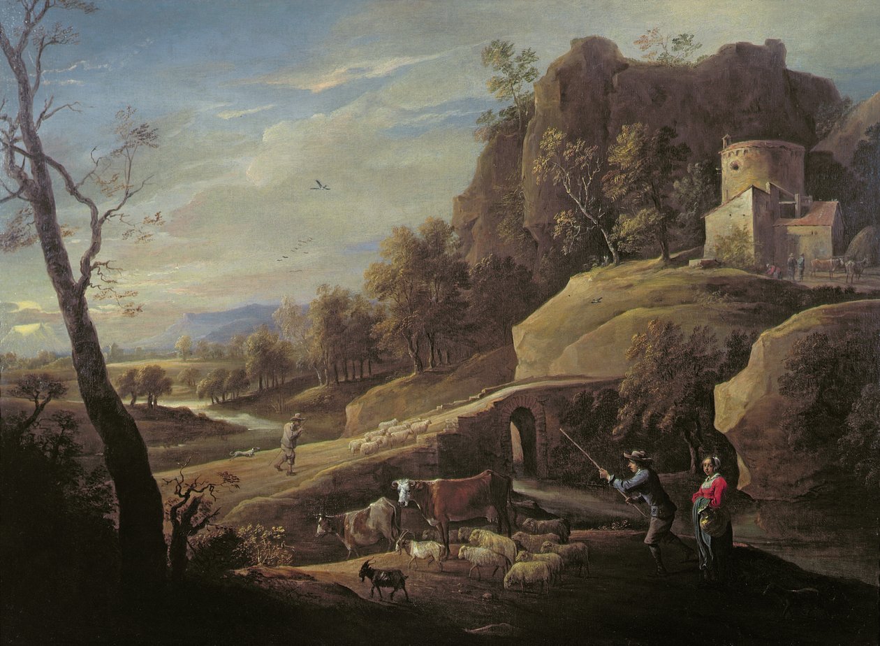 Landskap med bønder som steller dyrene sine av Pieter the Younger Mulier