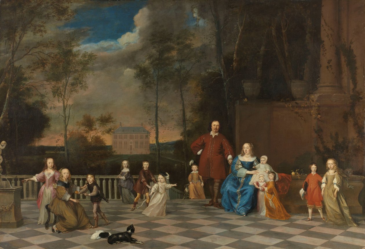 Amsterdam-kjøpmannen Jeremias van Collen (1619-1707) med sin kone og deres tolv barn av Pieter van Anraedt (attributed to)