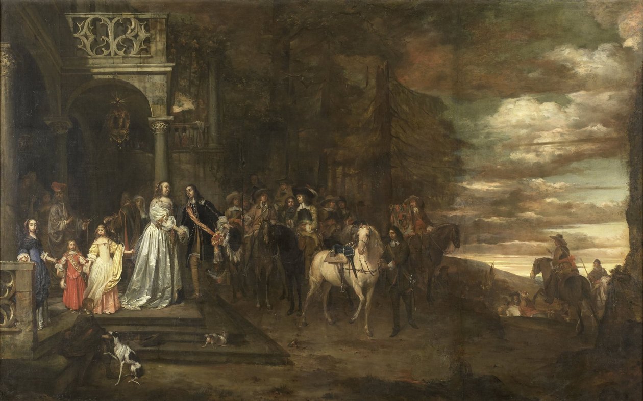 Avskjeden til kaptein Hendrik de Sandra (1619-1707), sendt ut av hans kone og barn av Pieter van Anraedt