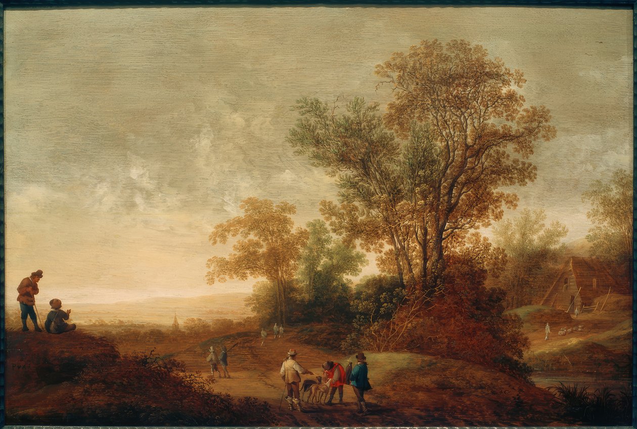 Elvelandskap med jaktlag av Pieter van Asch