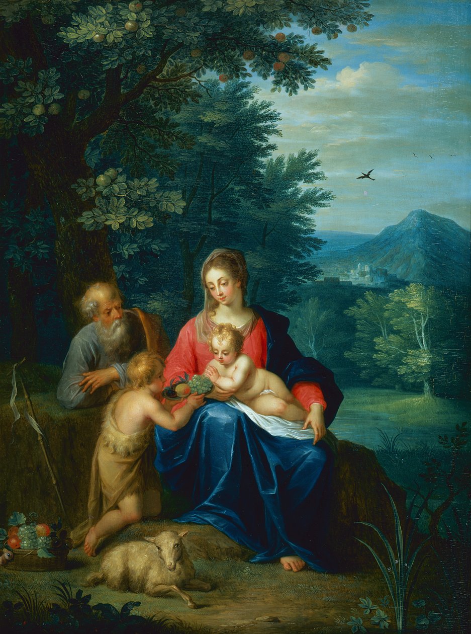 Den hellige familie med spedbarnet St. Johannes døperen av Pieter van Avont