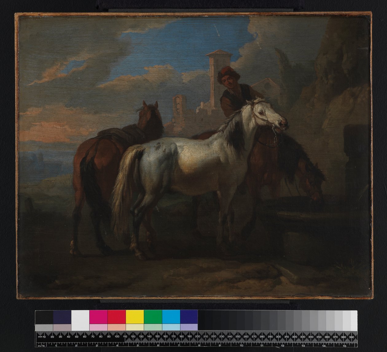 Hester som drikker ved en fontene, før 1720 av Pieter van Bloemen