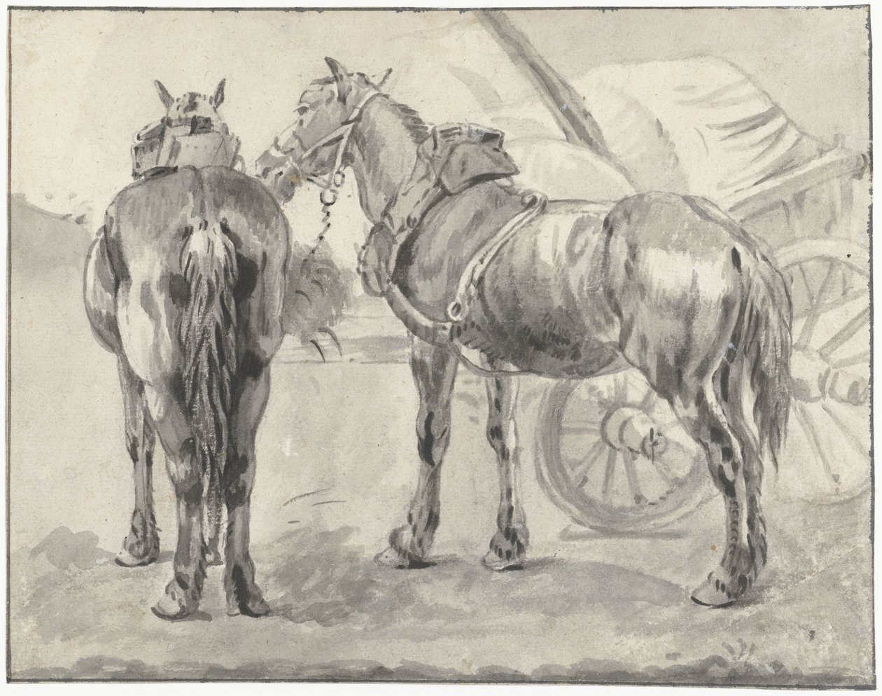To selehester med vogn av Pieter van Bloemen