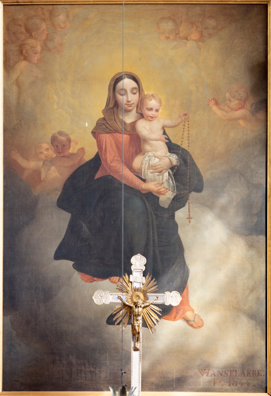 Innefra, maleri "Vår Frue med barn med rosenkrans", altertavle på hovedalteret av Pierre Van Hanselaere av Pieter van Hanselaere