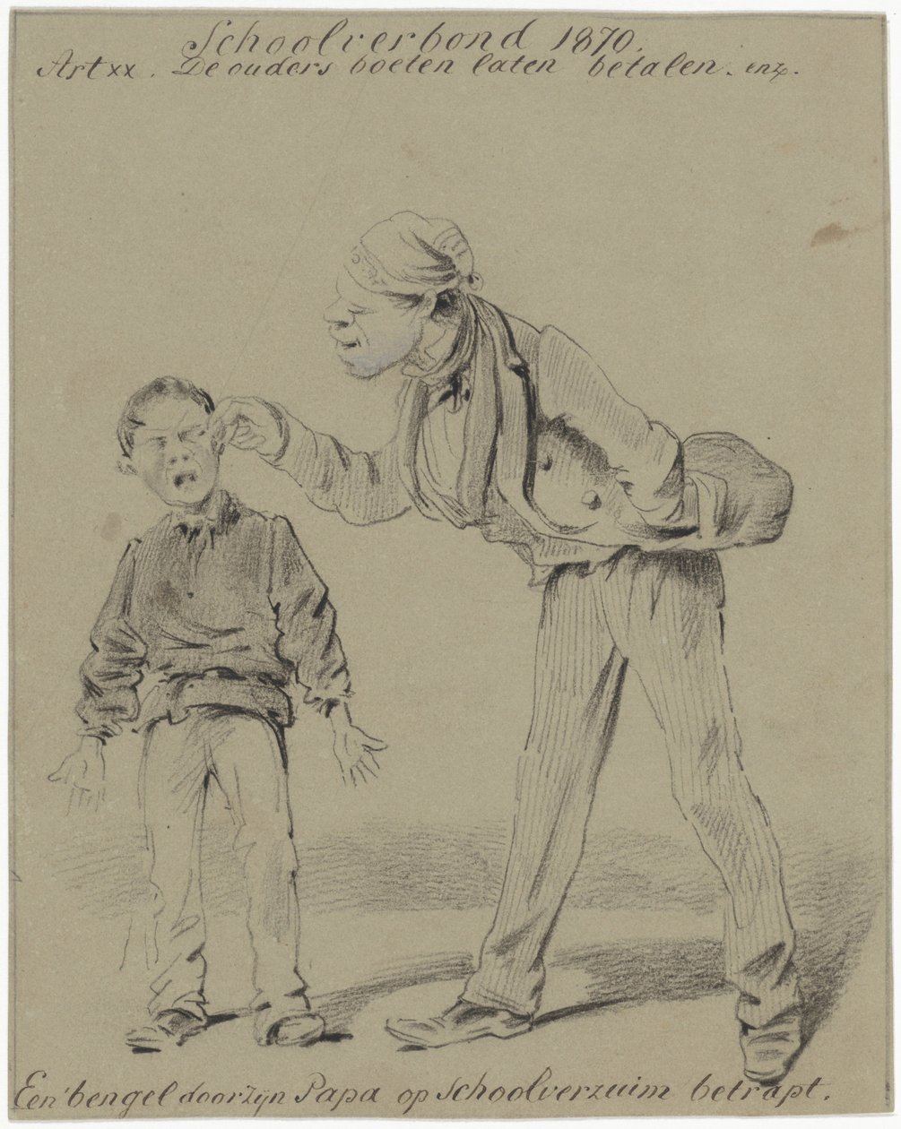 Far og sønn En slyngel fanget skolefravær av faren sin (tittel på objekt) av Pieter van Loon