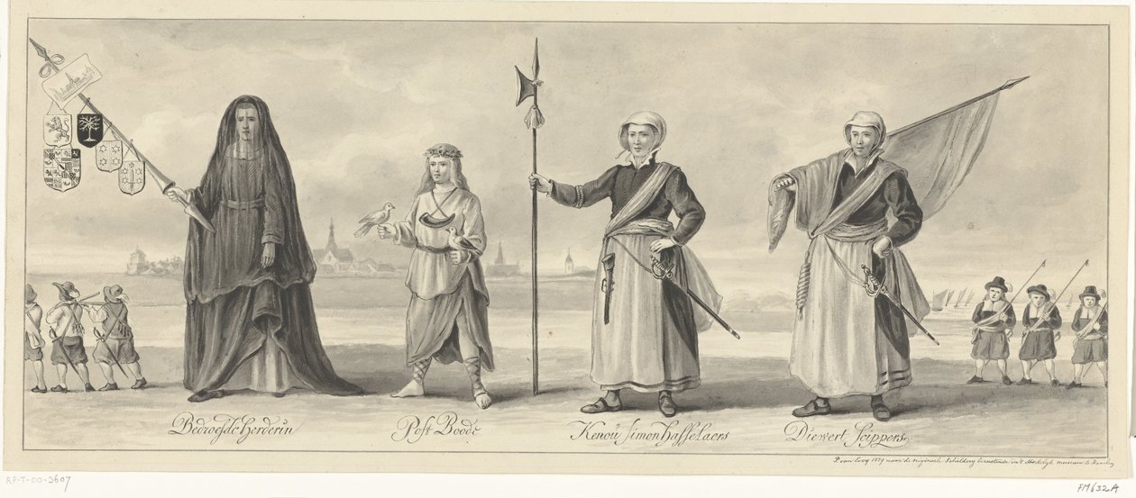 Prosesjon av Retorikerkammeret i Haarlem ved markeringen av beleiringen av Haarlem, ca. 1660 av Pieter van Looy (signed by artist)