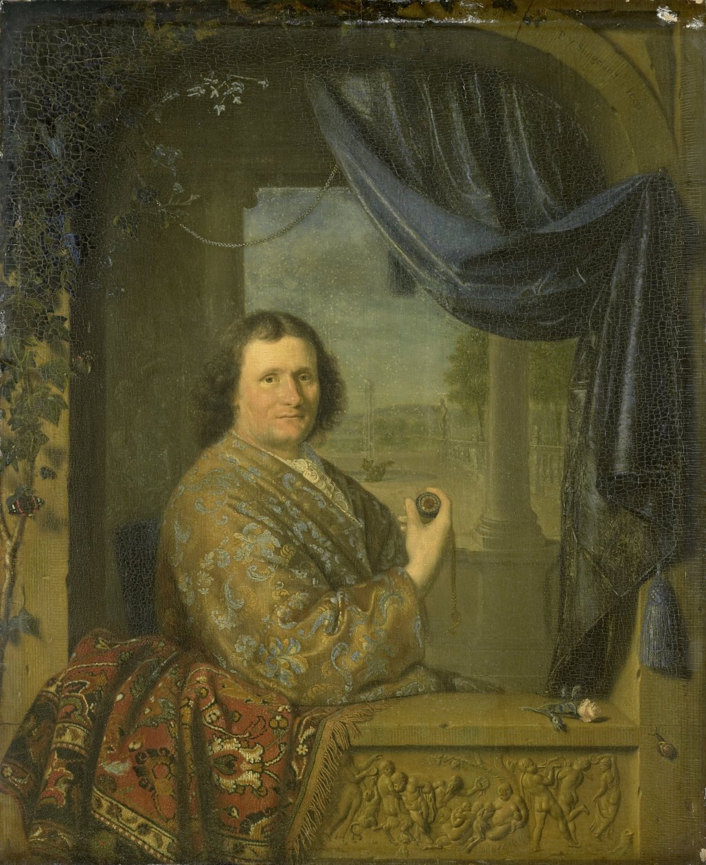 Portrett av en mann med klokke av Pieter van Slingelandt